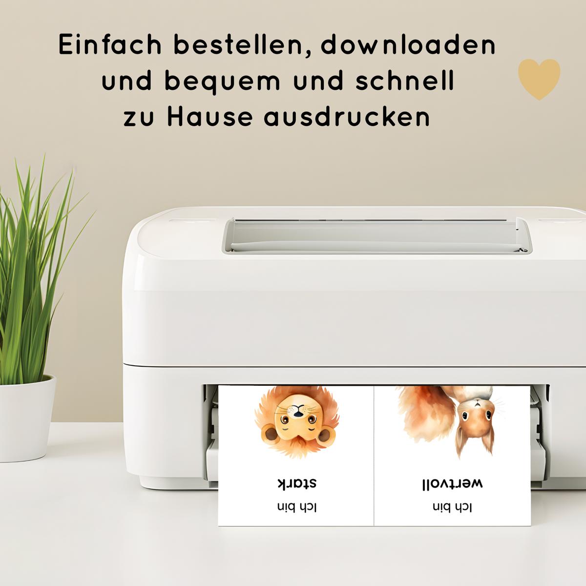20 Affirmationskarten für Kinder mit niedlichen Tiermotiven