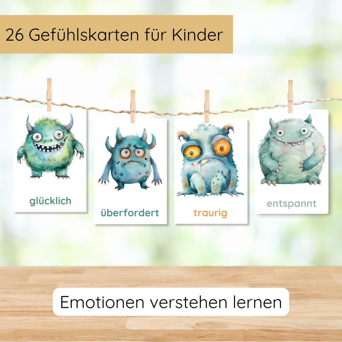 26 dreiteilige Monster Gefühlskarten für Kinder