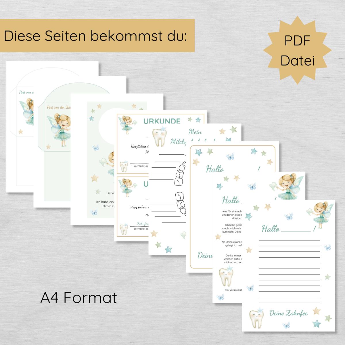 Brief von der Zahnfee Set inkl. Urkunde und Milchzahnkalender, blau