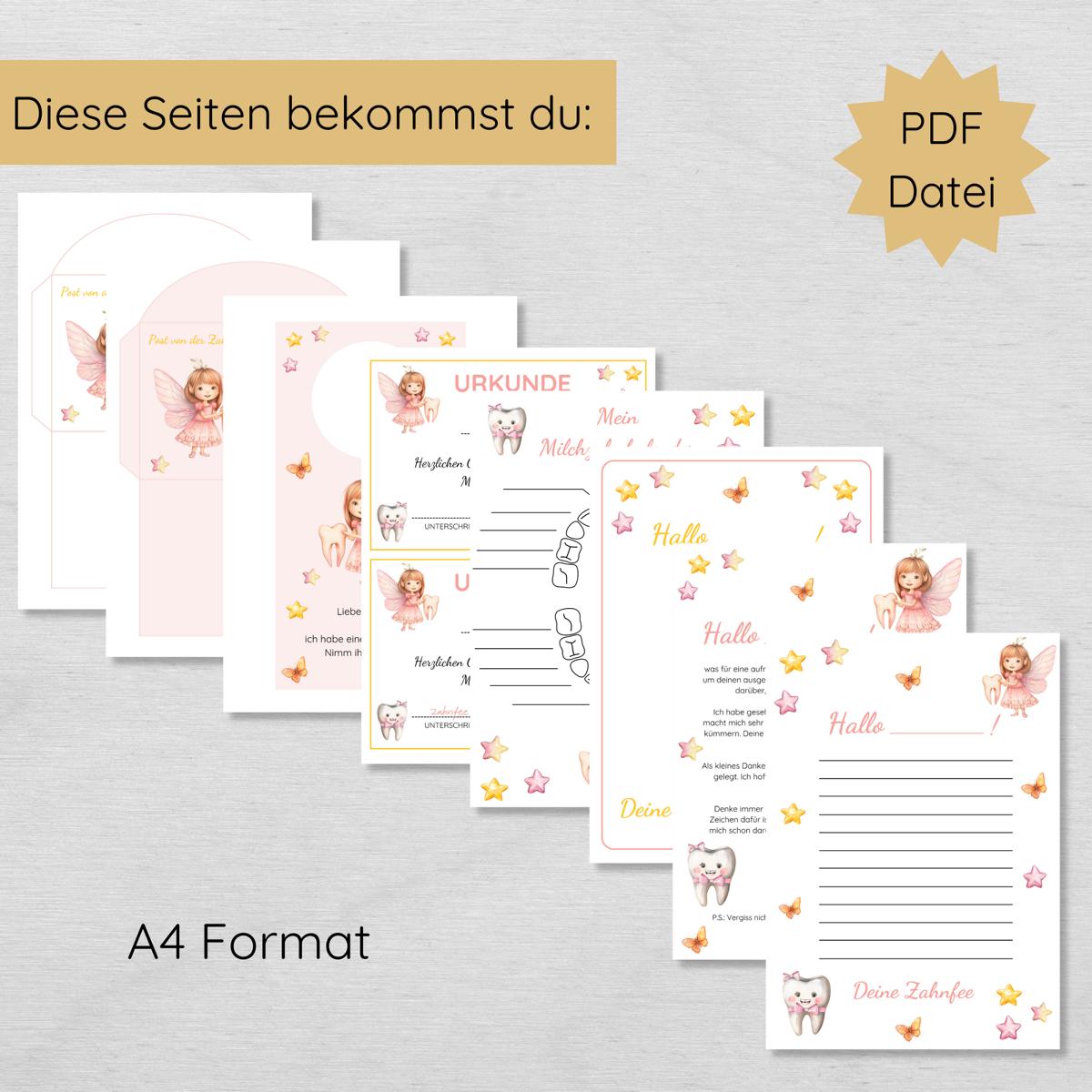 Brief von der Zahnfee Set inkl. Urkunde und Milchzahnkalender, rosa