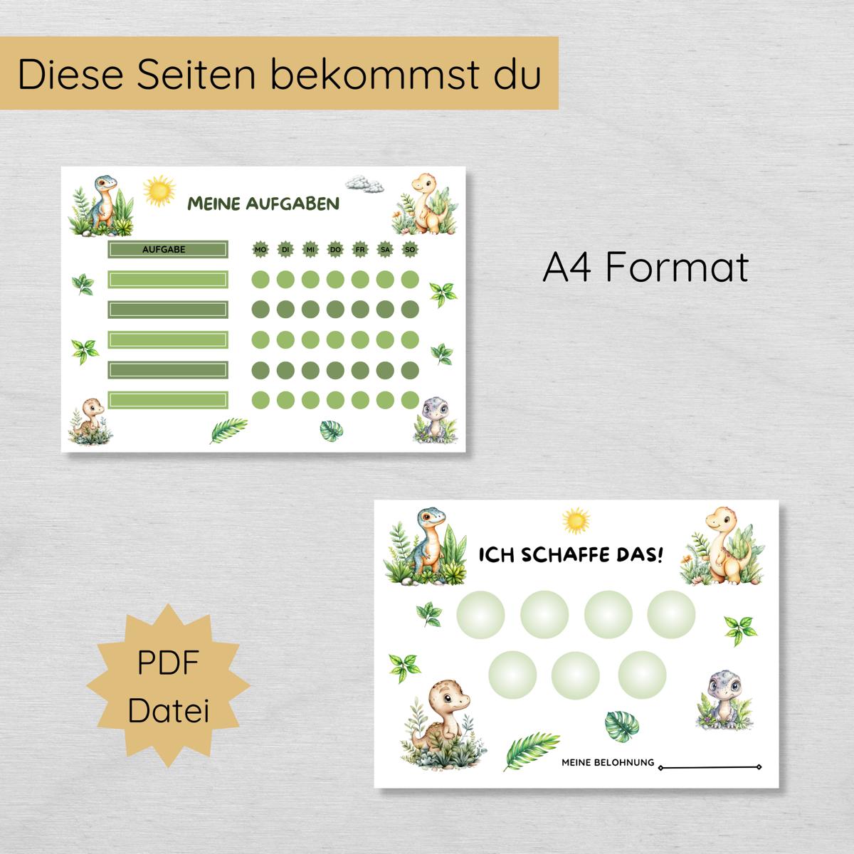 Dino Aufgabenplan und Belohnungsplan für Kinder
