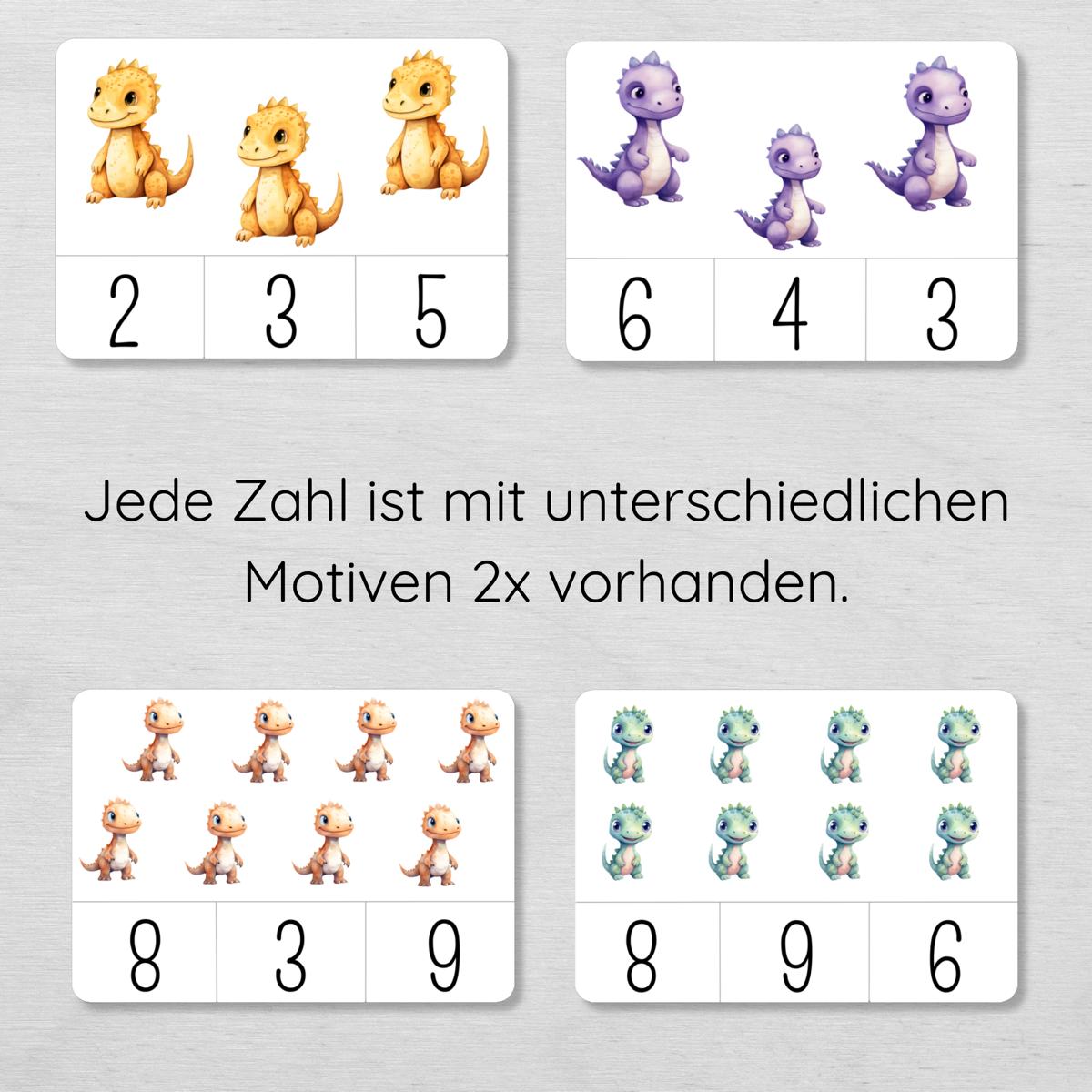 Dino Klammerkarten Zahlen 1 bis 10 für Kinder