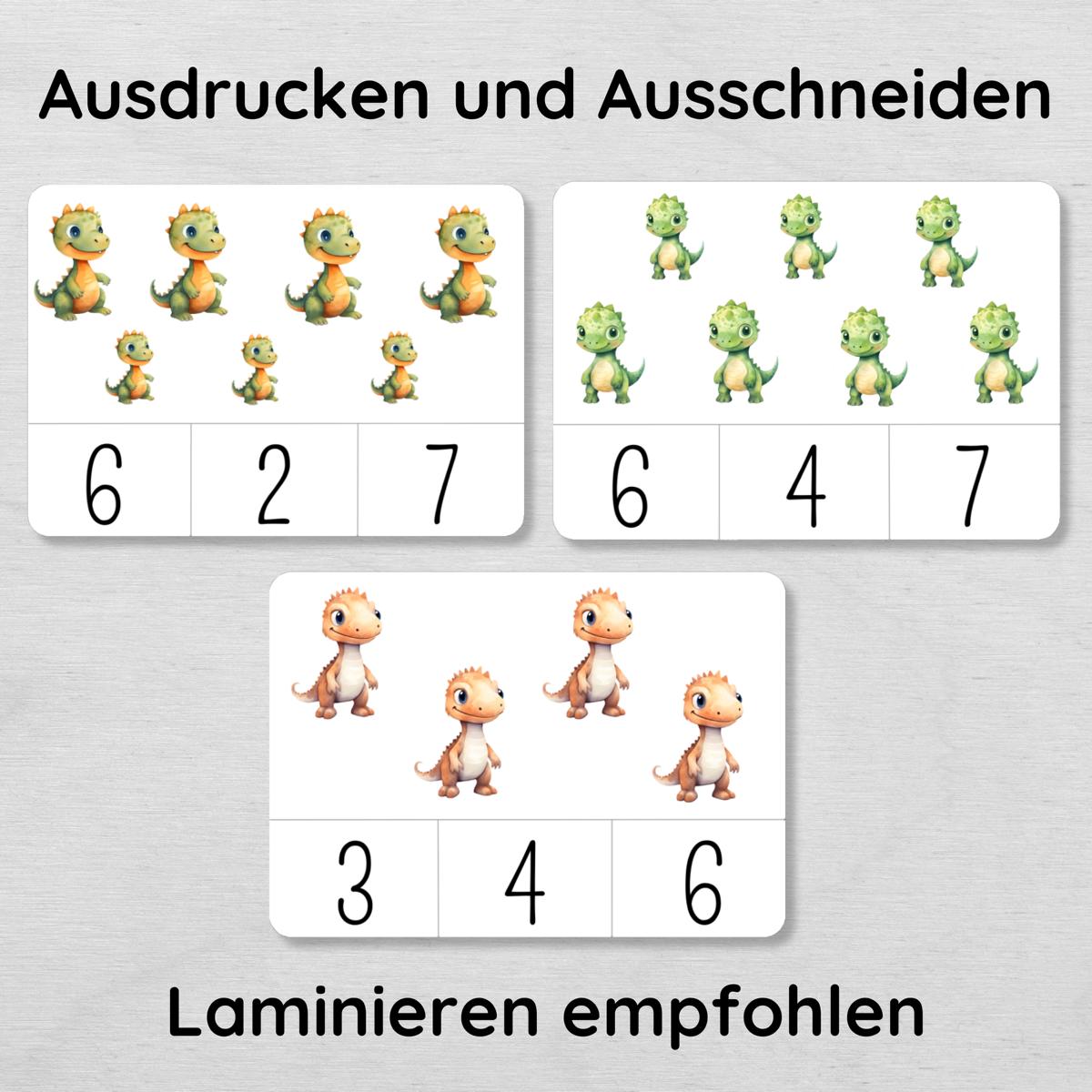 Dino Klammerkarten Zahlen 1 bis 10 für Kinder