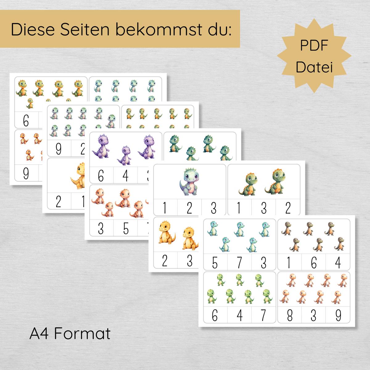 Dino Klammerkarten Zahlen 1 bis 10 für Kinder