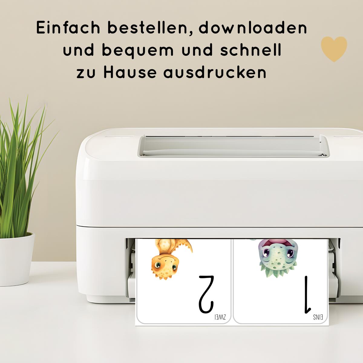 Dino Zahlen 1 bis 10 Lernkarten für Kinder