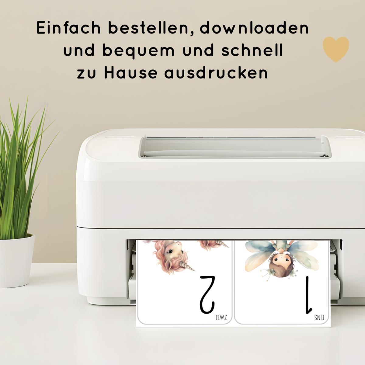 Einhorn & Fee Zahlen 1 bis 10 Lernkarten für Kinder