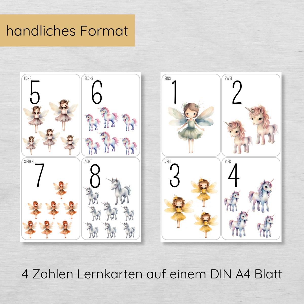 Einhorn & Fee Zahlen 1 bis 10 Lernkarten für Kinder