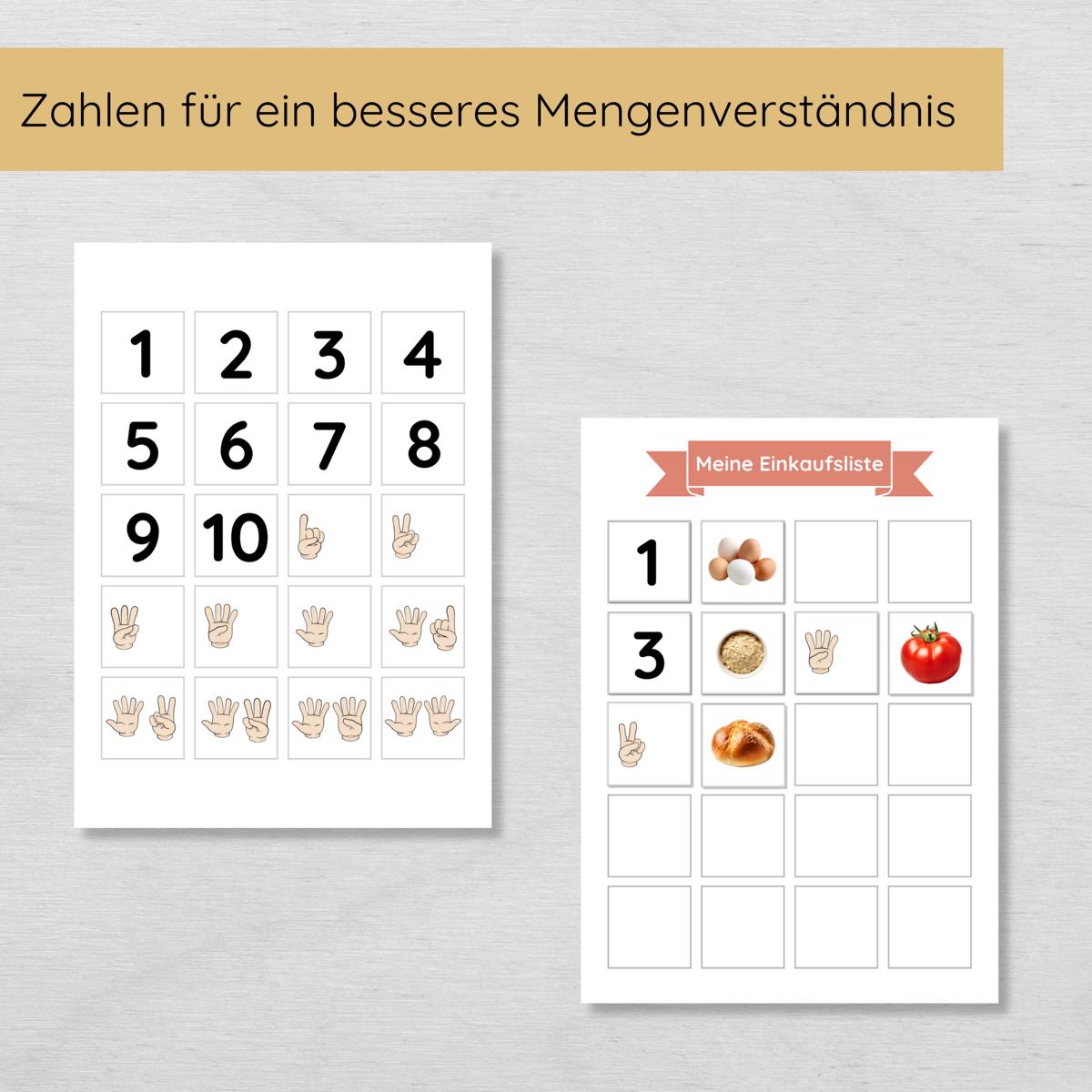 Einkaufsplaner für Kinder mit 7 Einkaufslisten und 100+ Lebensmittel Karten