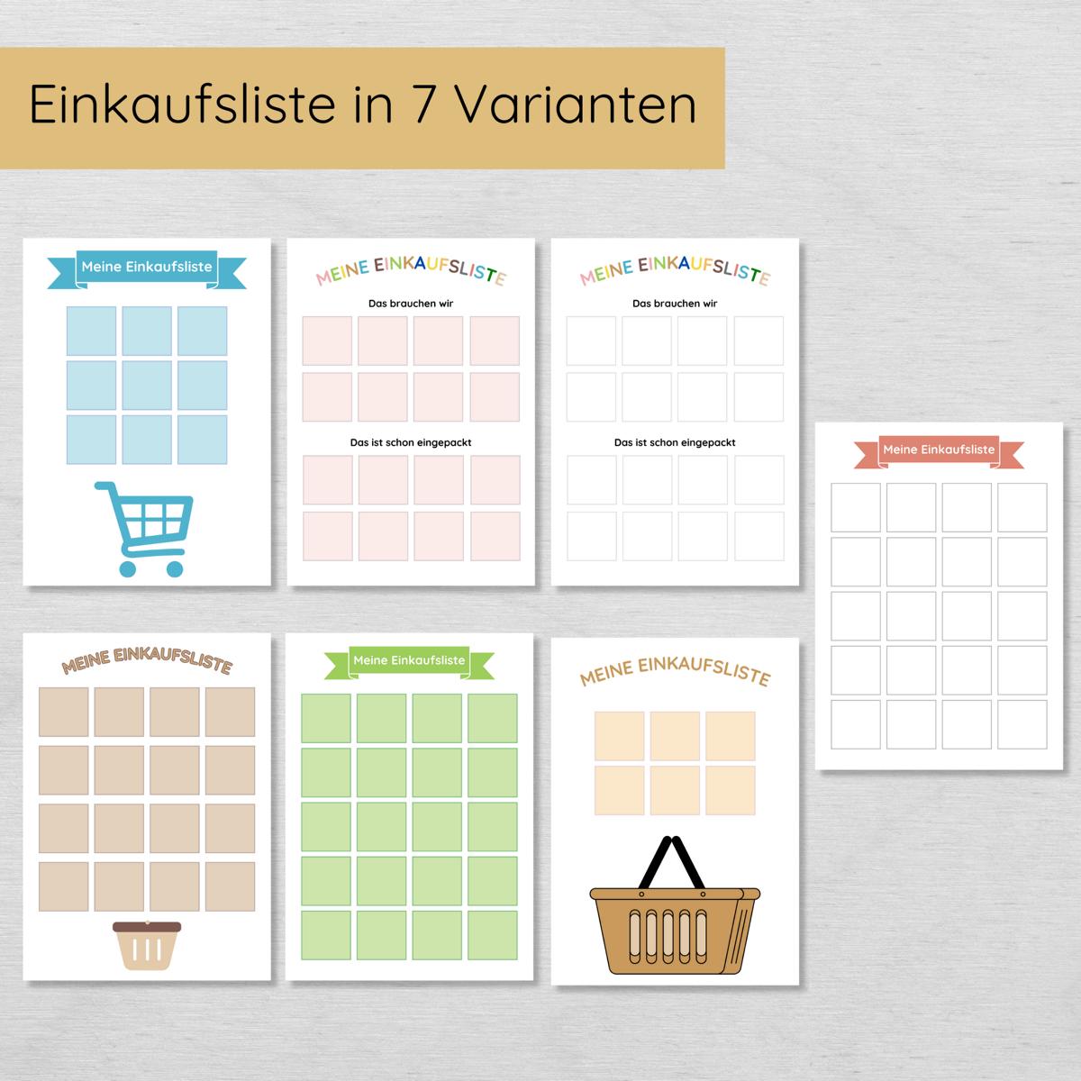 Einkaufsplaner für Kinder mit 7 Einkaufslisten und 100+ Lebensmittel Karten