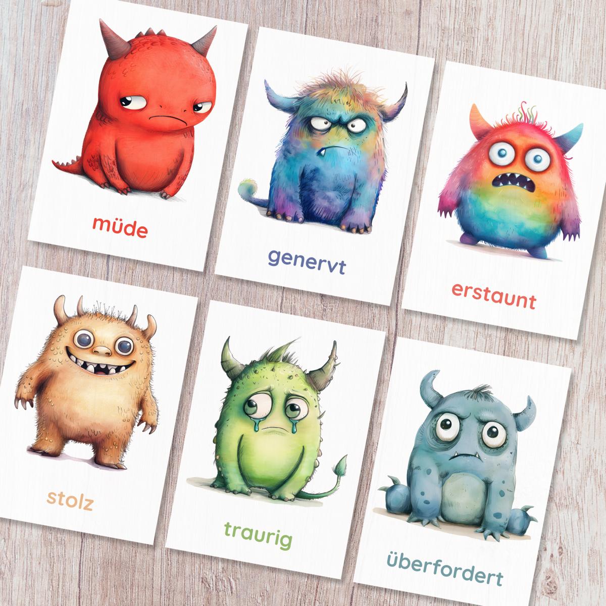 Monster Gefühlskarten für Kinder mit 26 Emotionen