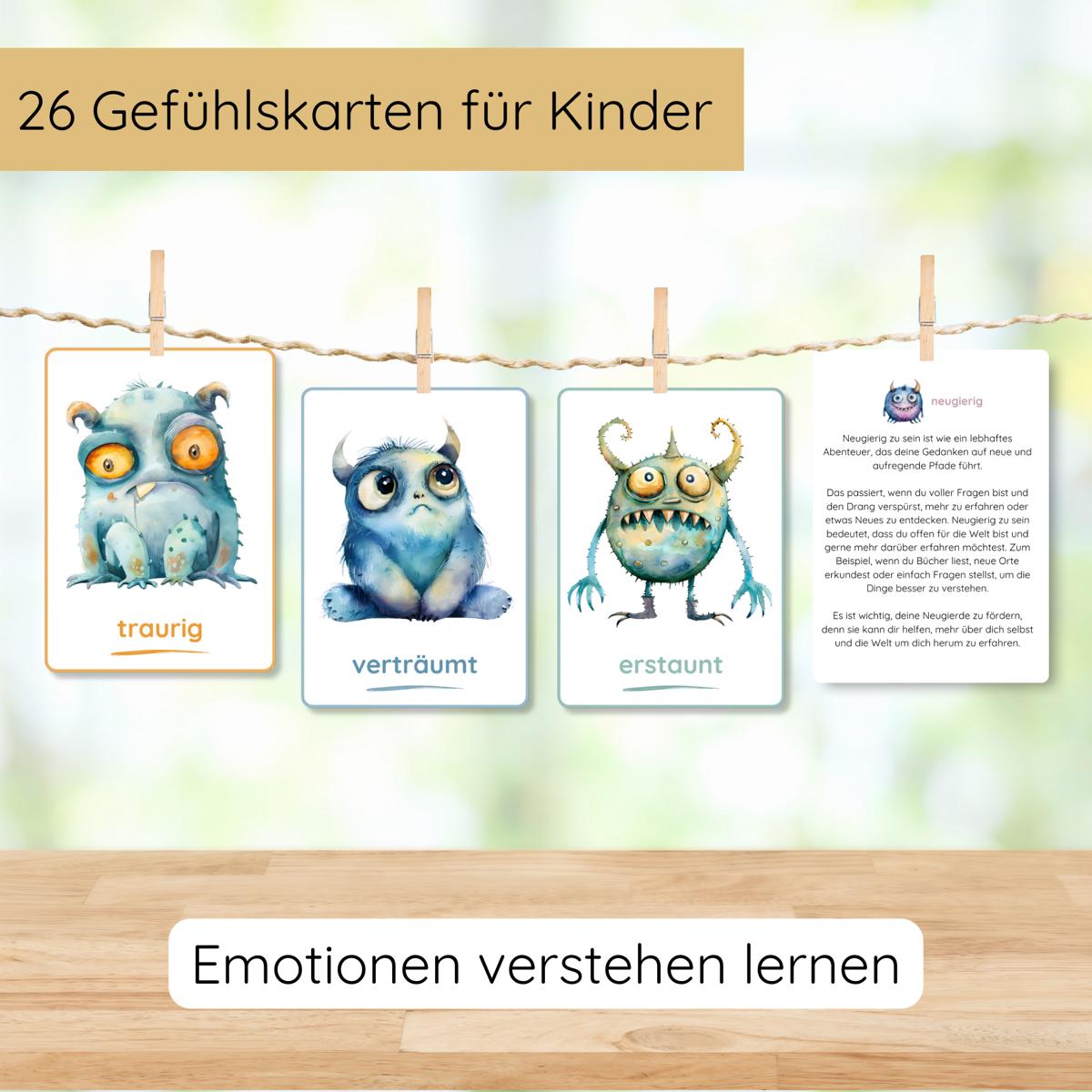26 Monster Gefühlskarten für Kinder mit passender Erklärung