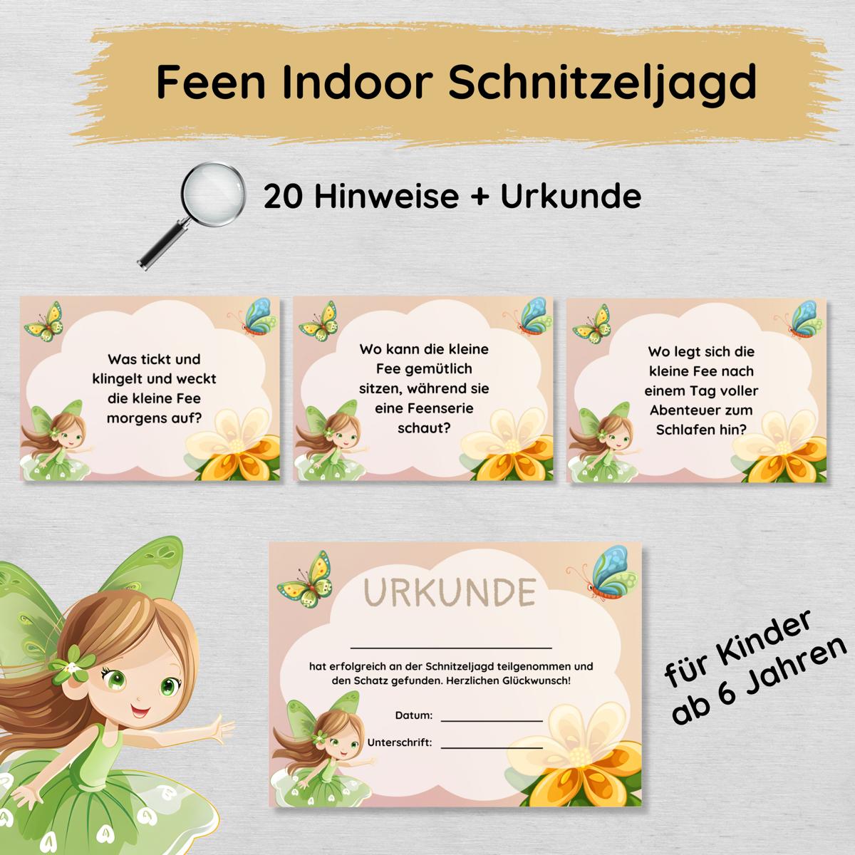 Feen Indoor Schnitzeljagd mit 20 Hinweisen und Urkunde