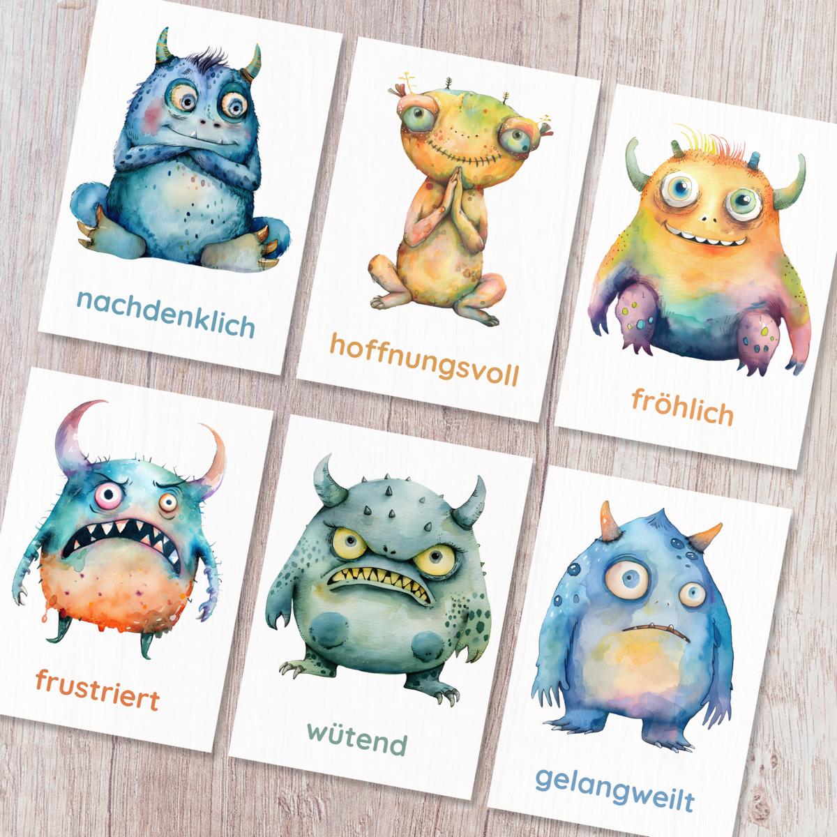 26 Monster Gefühlskarten für Kinder