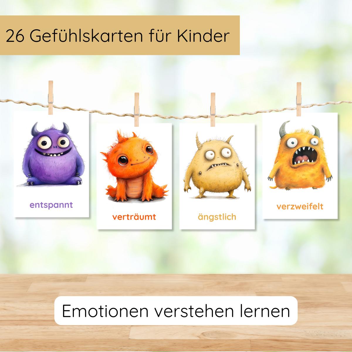 Monster Gefühlskarten für Kinder mit 26 Emotionen