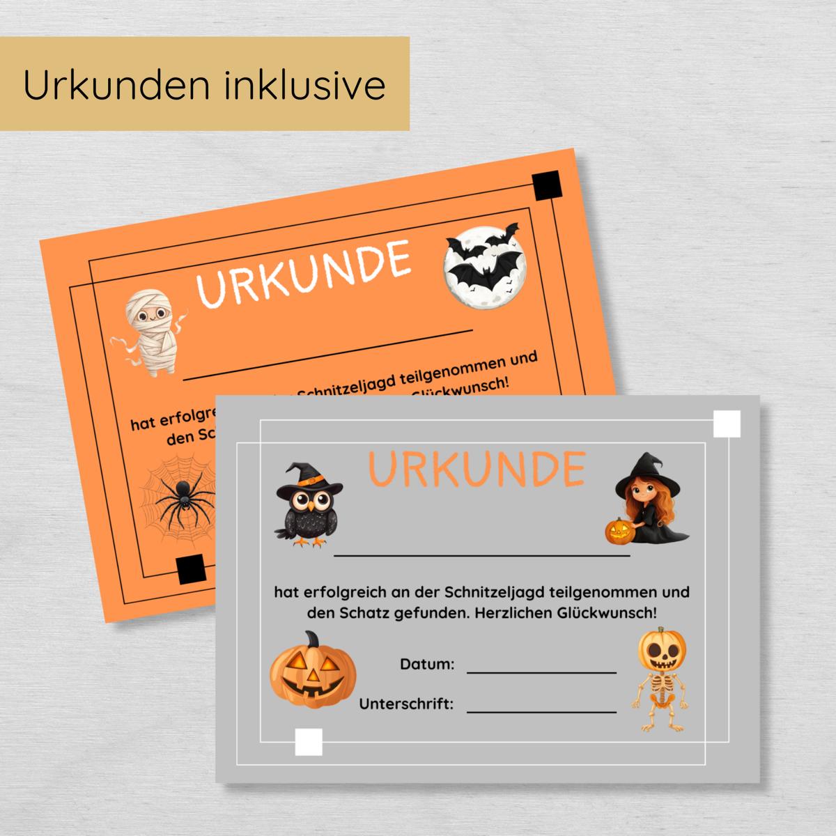 Halloween Indoor Schnitzeljagd - 20 einfache Hinweise & Urkunde
