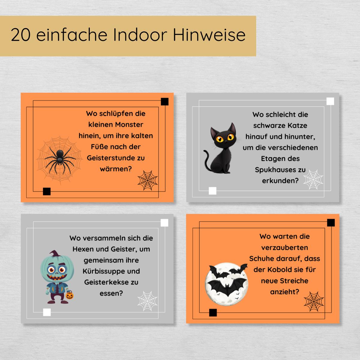 Halloween Indoor Schnitzeljagd - 20 einfache Hinweise & Urkunde