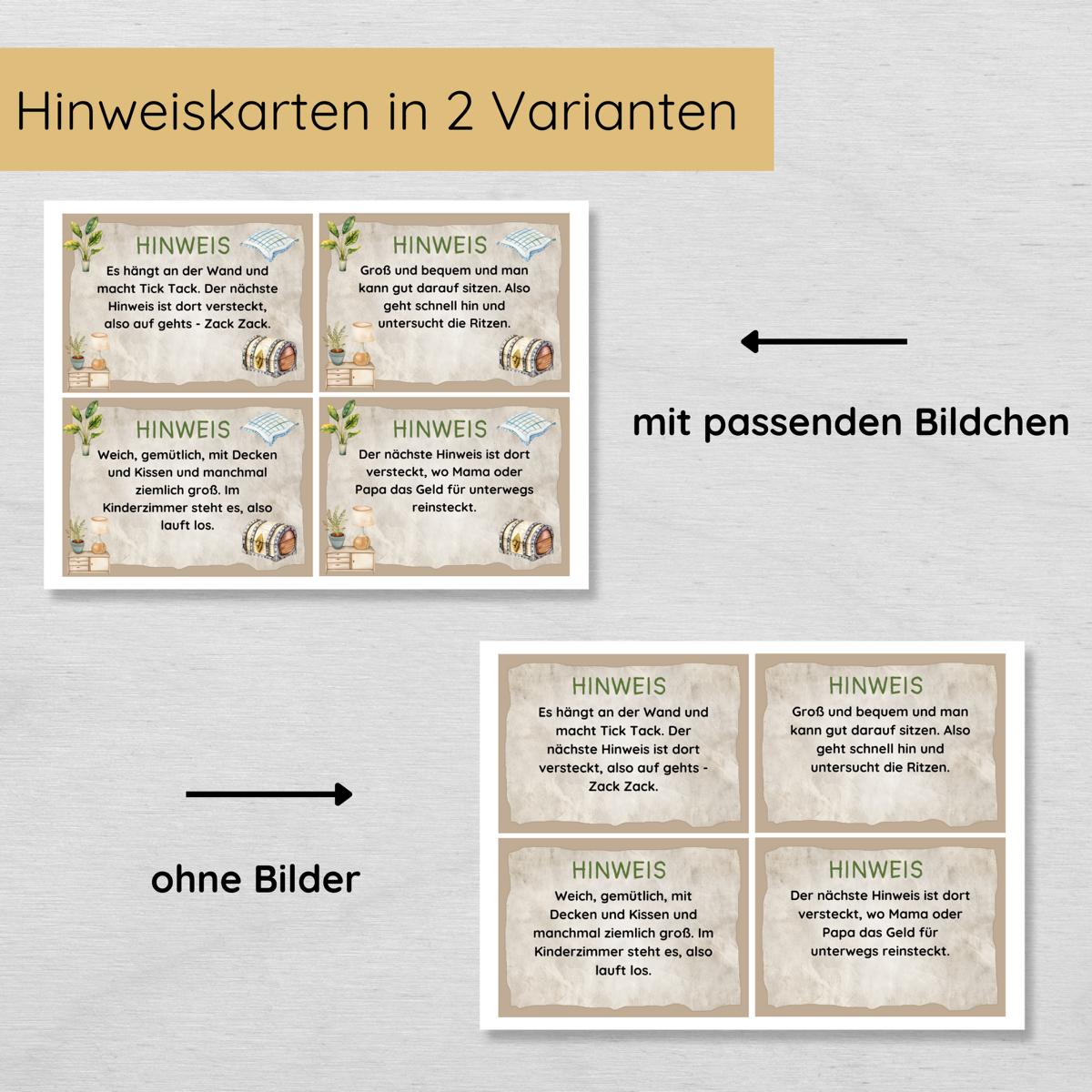 Indoor Schnitzeljagd mit 15 Hinweisen, Urkunde & 3 Spielen