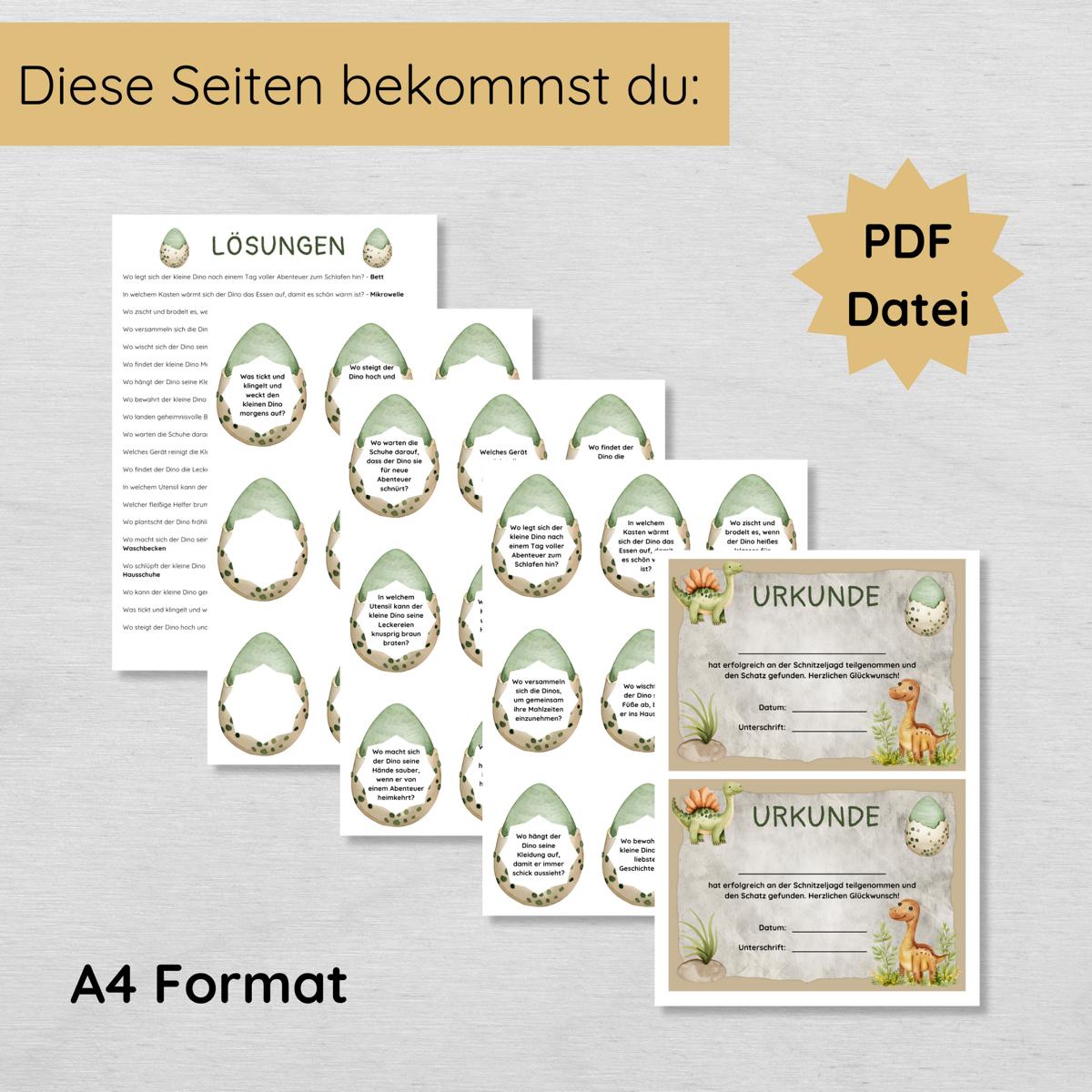 Dino Indoor Schnitzeljagd mit 20 Hinweisen & Urkunde