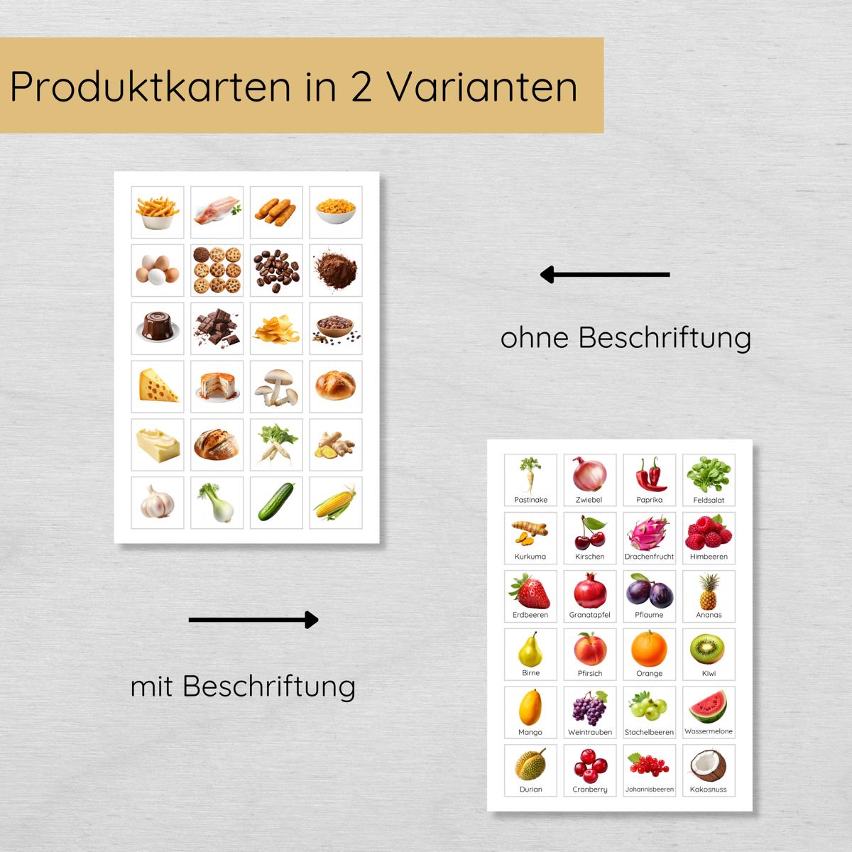 Einkaufsplaner für Kinder mit 7 Einkaufslisten und 100+ Lebensmittel Karten