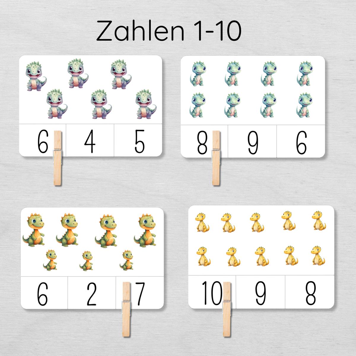Dino Klammerkarten Zahlen 1 bis 10 für Kinder