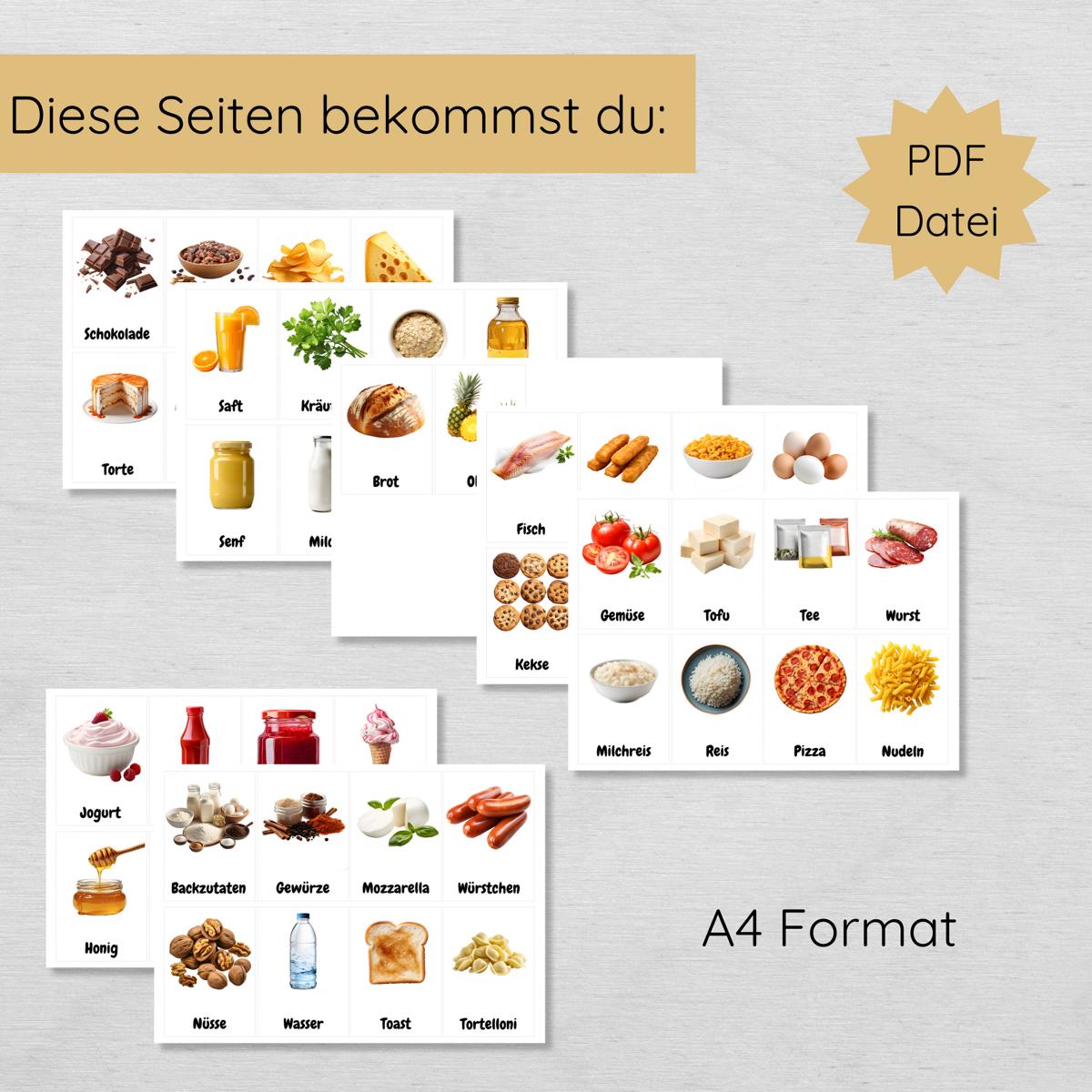 50 Lebensmittel Lernkarten für Kinder