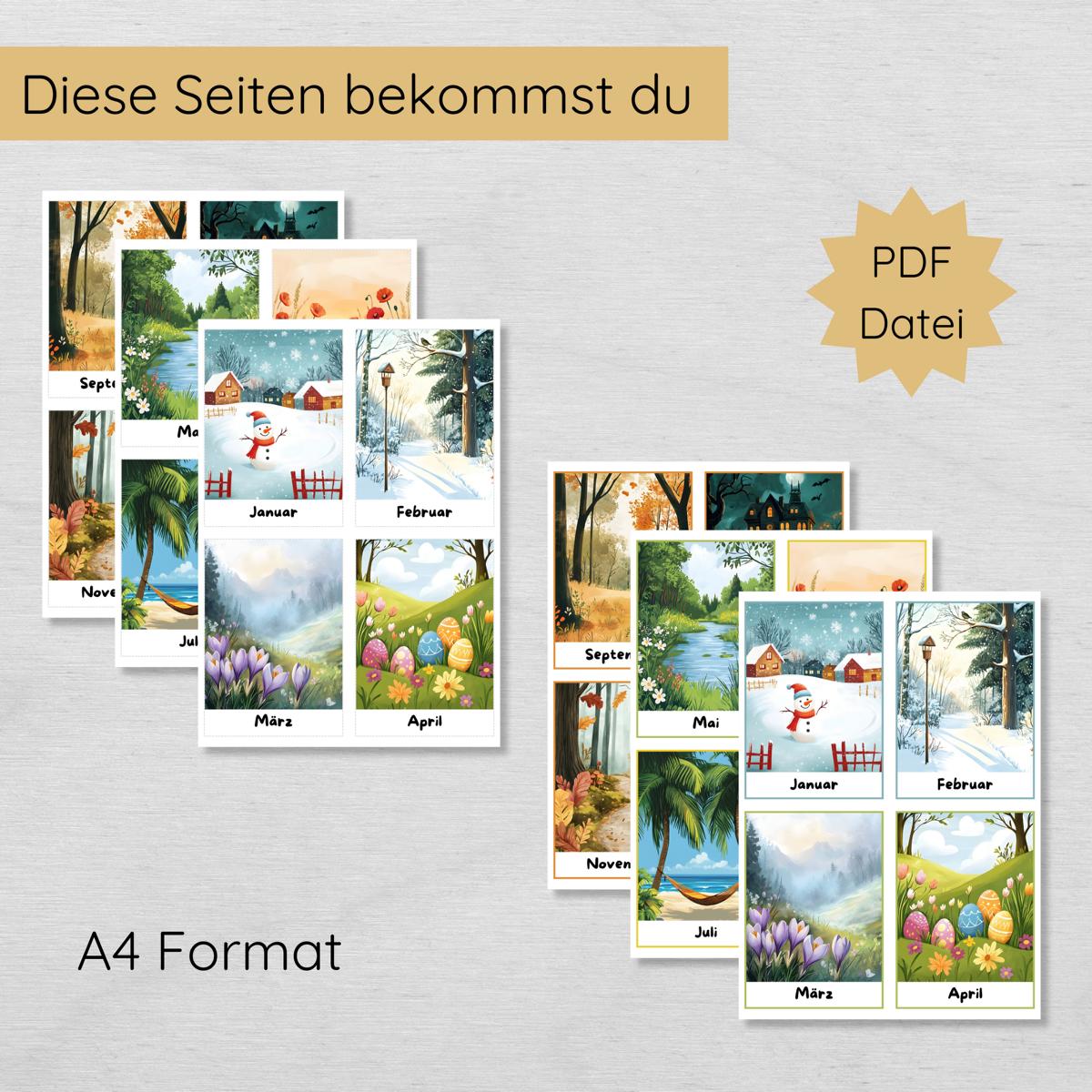 Monate des Jahres Lernkarten für Kinder