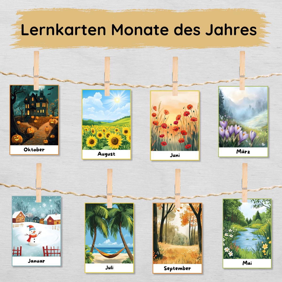Monate des Jahres Lernkarten für Kinder