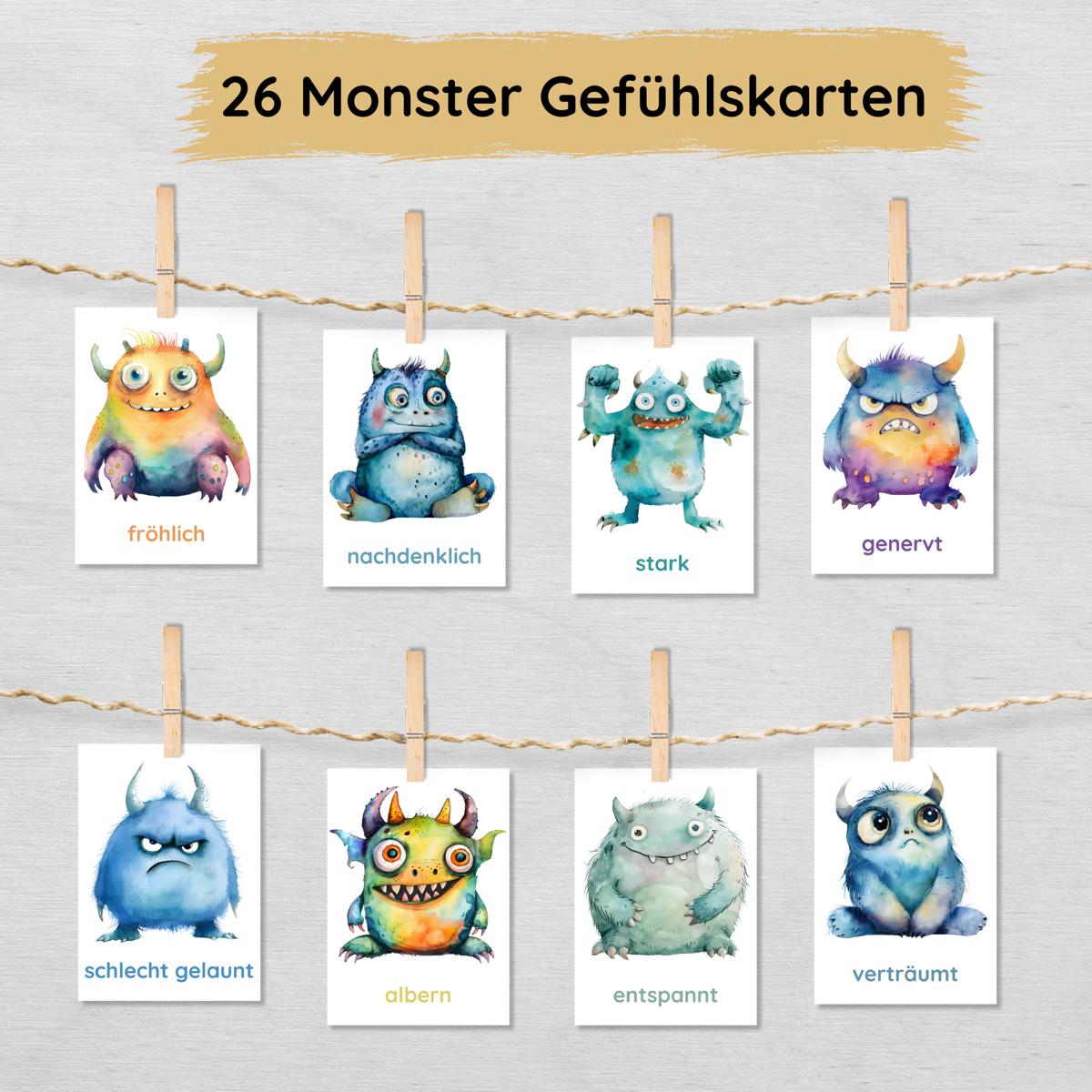 26 Monster Gefühlskarten für Kinder