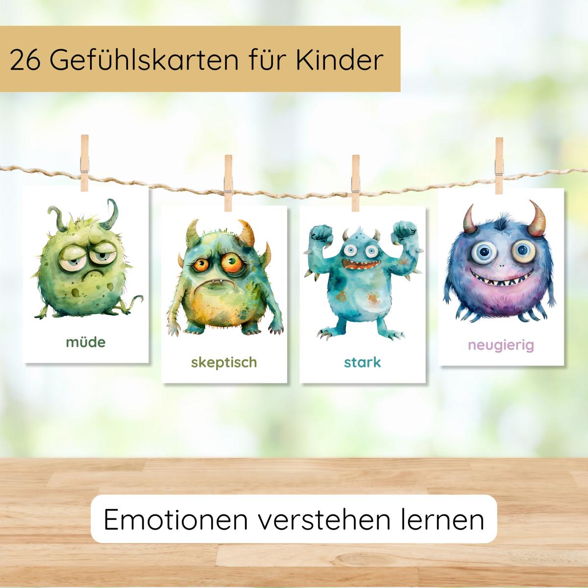 26 Monster Gefühlskarten für Kinder