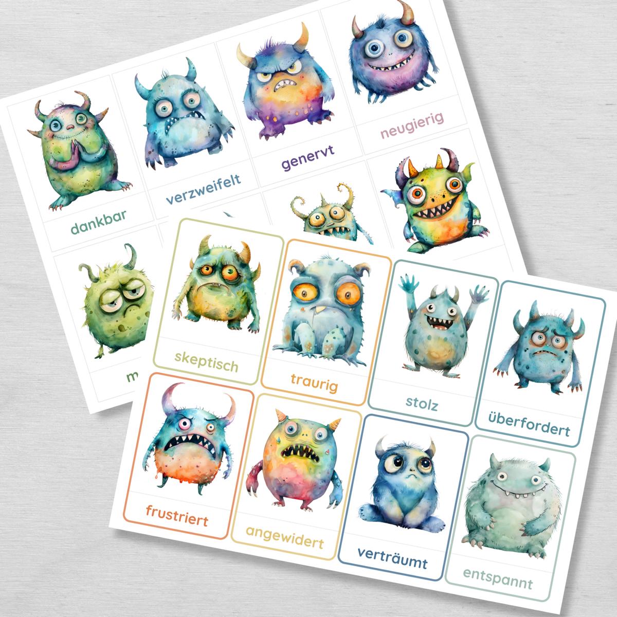 26 dreiteilige Monster Gefühlskarten für Kinder