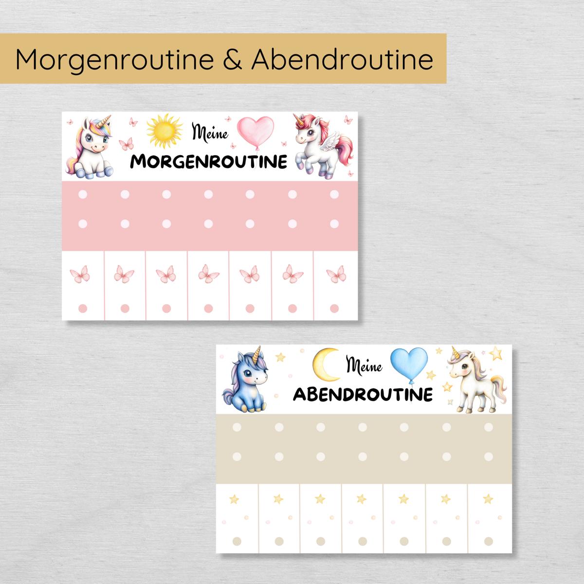 Einhorn Morgenroutine & Abendroutine Plan für Kinder, PDF Routineplan