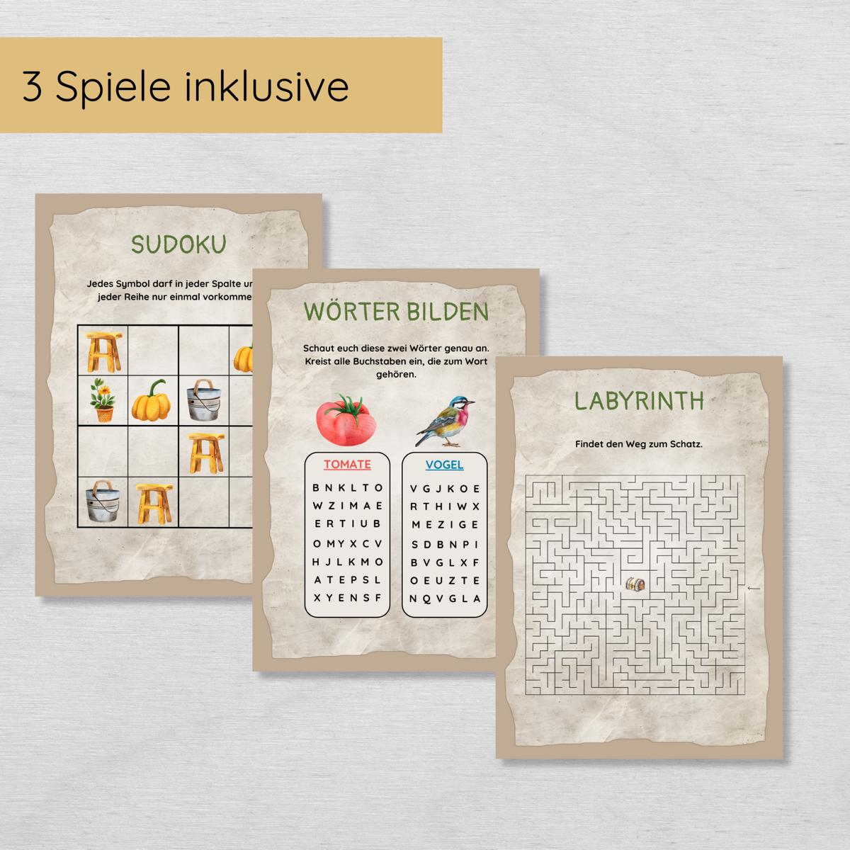 Outdoor Schnitzeljagd mit 15 Hinweisen, Urkunde und 3 Spielen