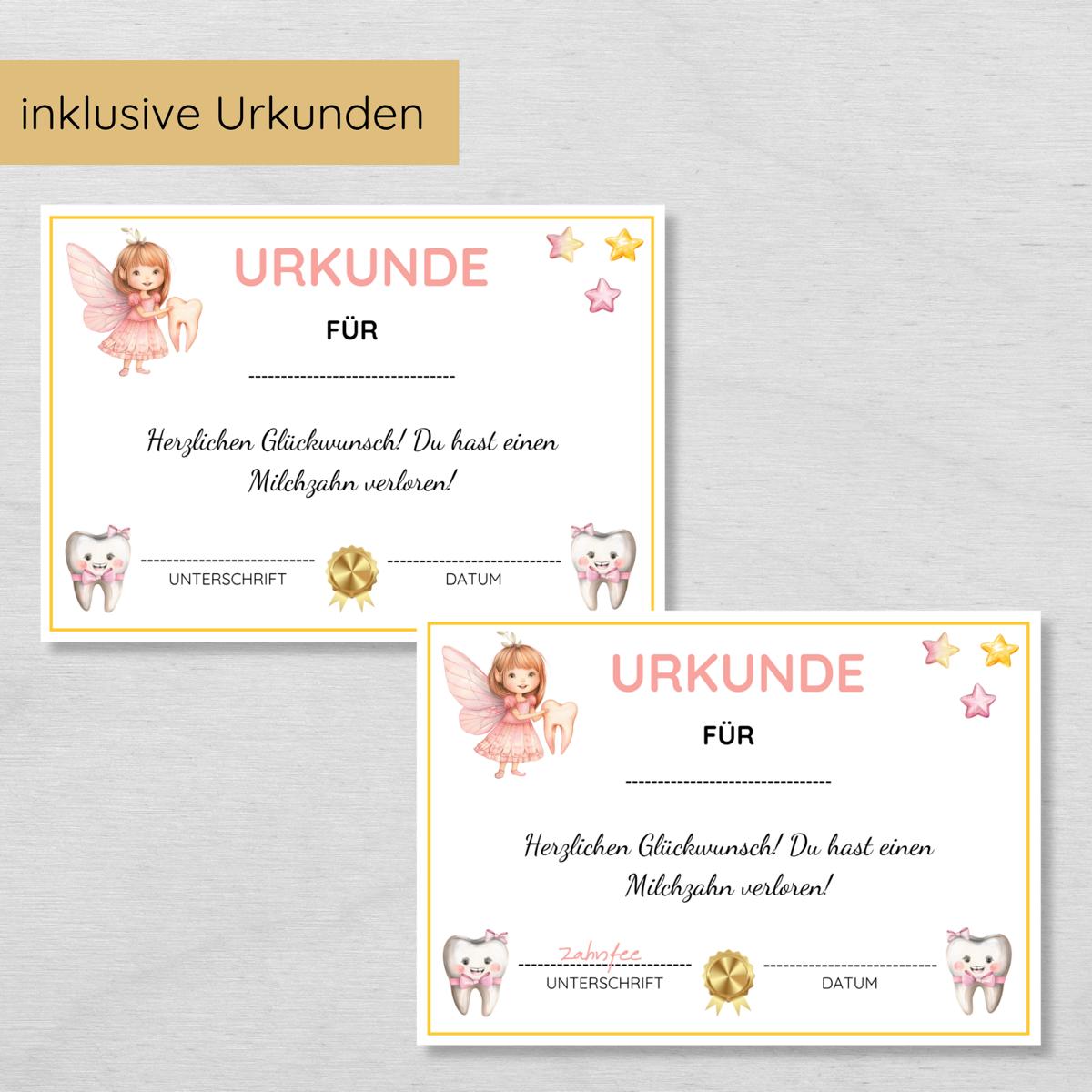 Brief von der Zahnfee Set inkl. Urkunde und Milchzahnkalender, rosa