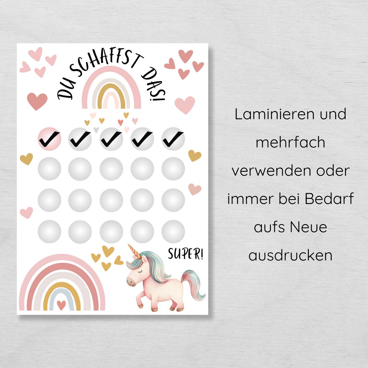 Einhorn Belohnungsplan für Mädchen