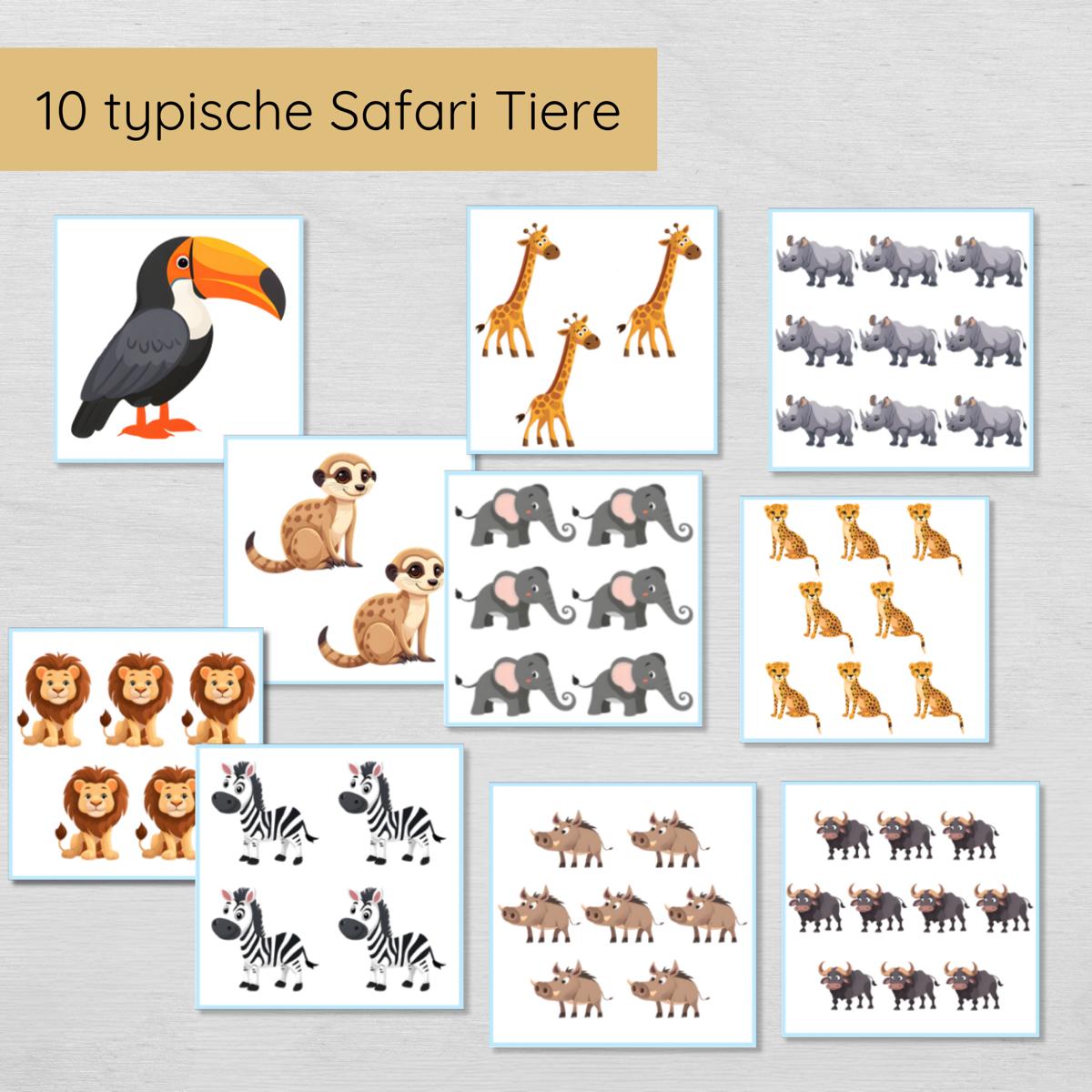 Safari Zählübung Zahlen 1 bis 10 für Kinder, hochkant
