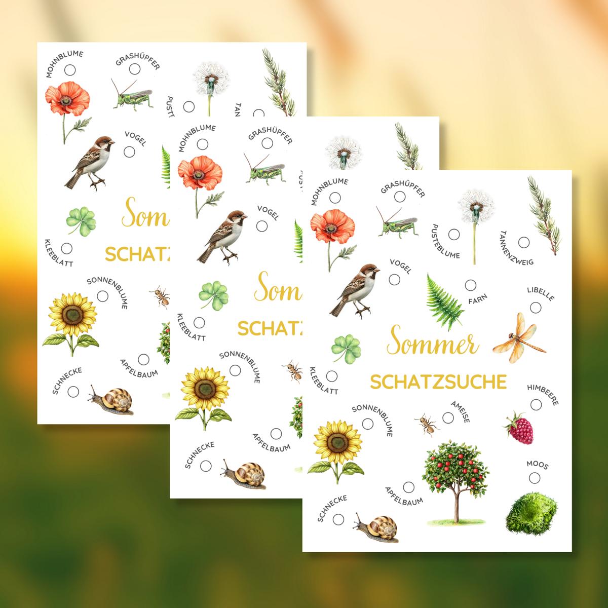 Sommer Schatzsuche für Kinder Druckvorlage