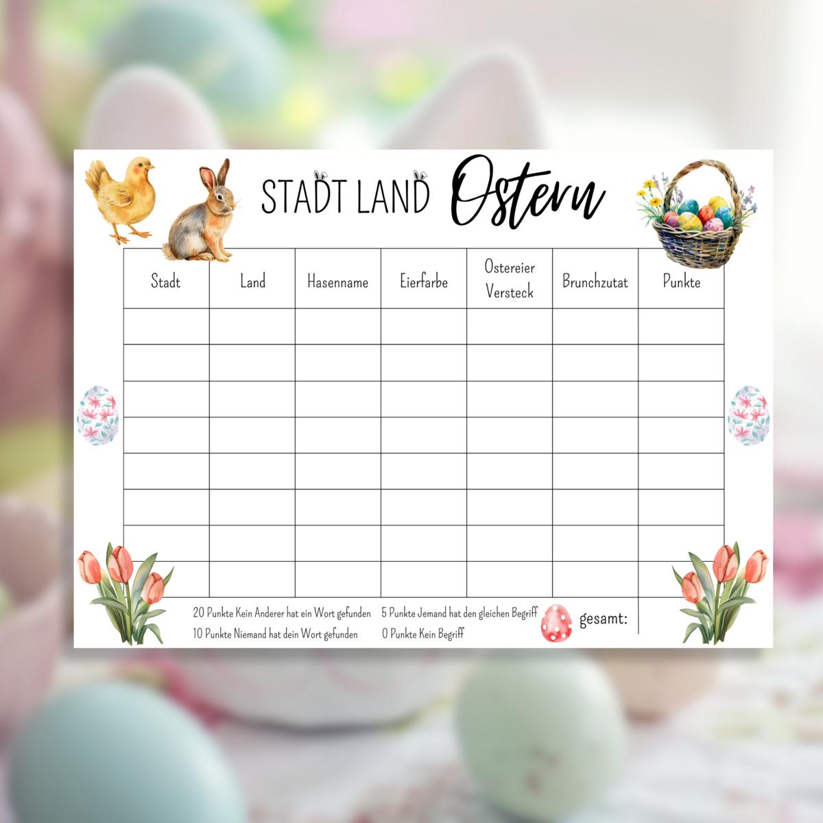 Stadt Land Ostern Spielvorlage zum Ausdrucken