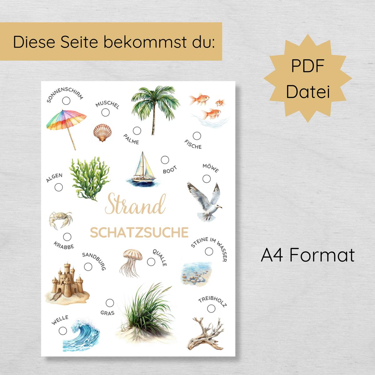 Strand Schatzsuche für Kinder Druckvorlage