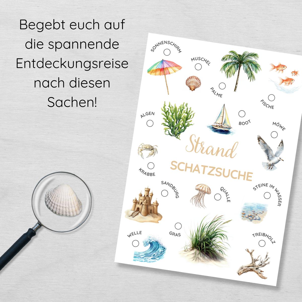 Strand Schatzsuche für Kinder Druckvorlage