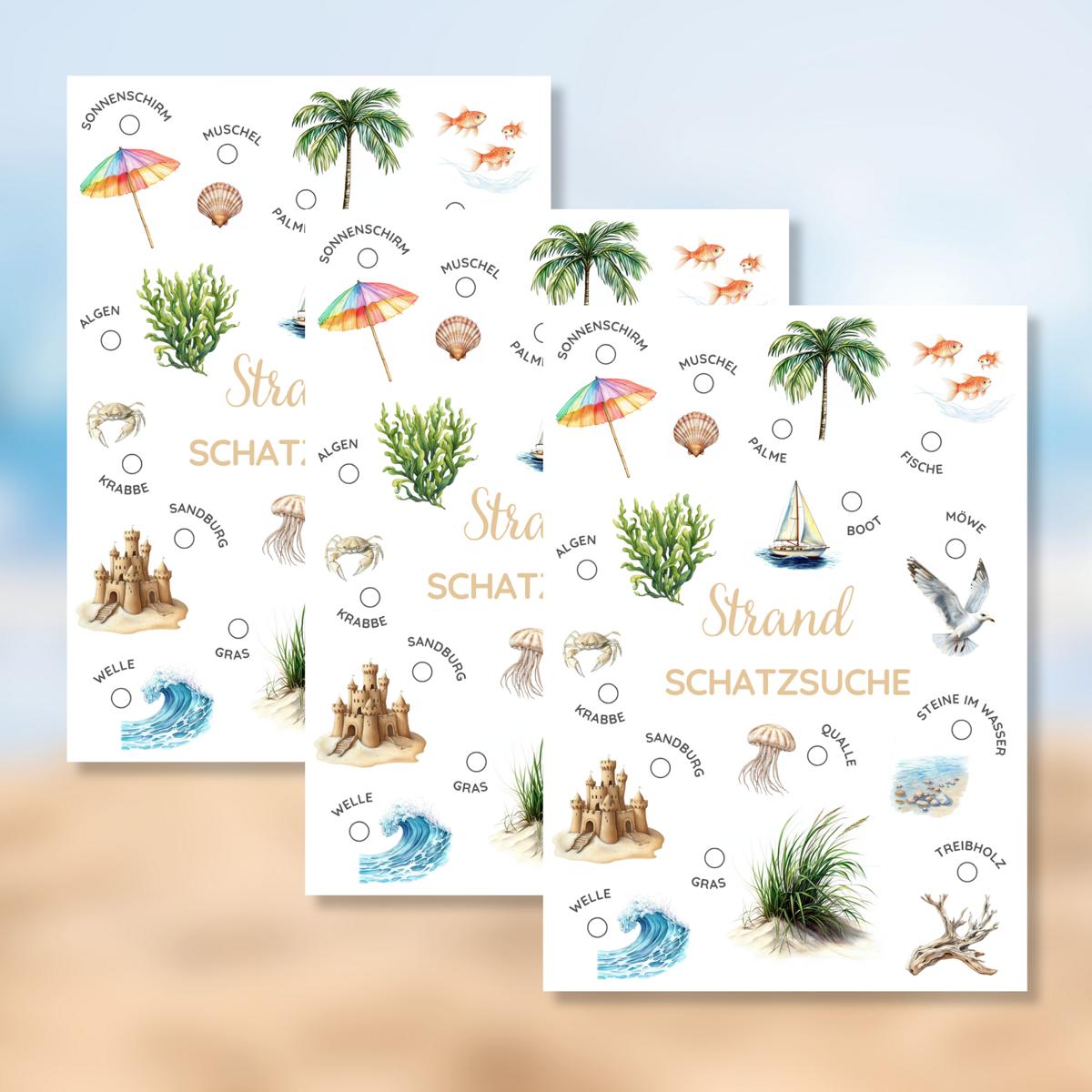 Strand Schatzsuche für Kinder Druckvorlage
