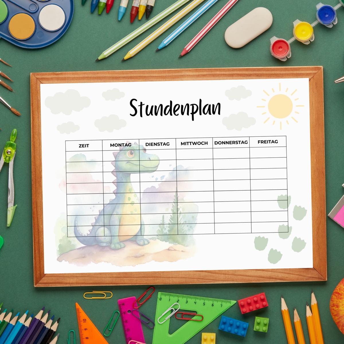 Dino Stundenplan für Kinder, grün