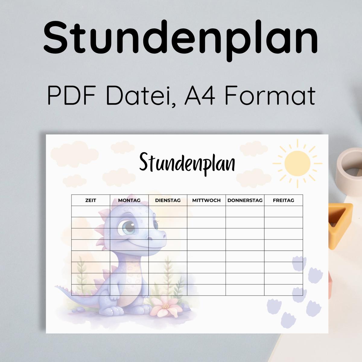 Dino Stundenplan für Kinder, lila