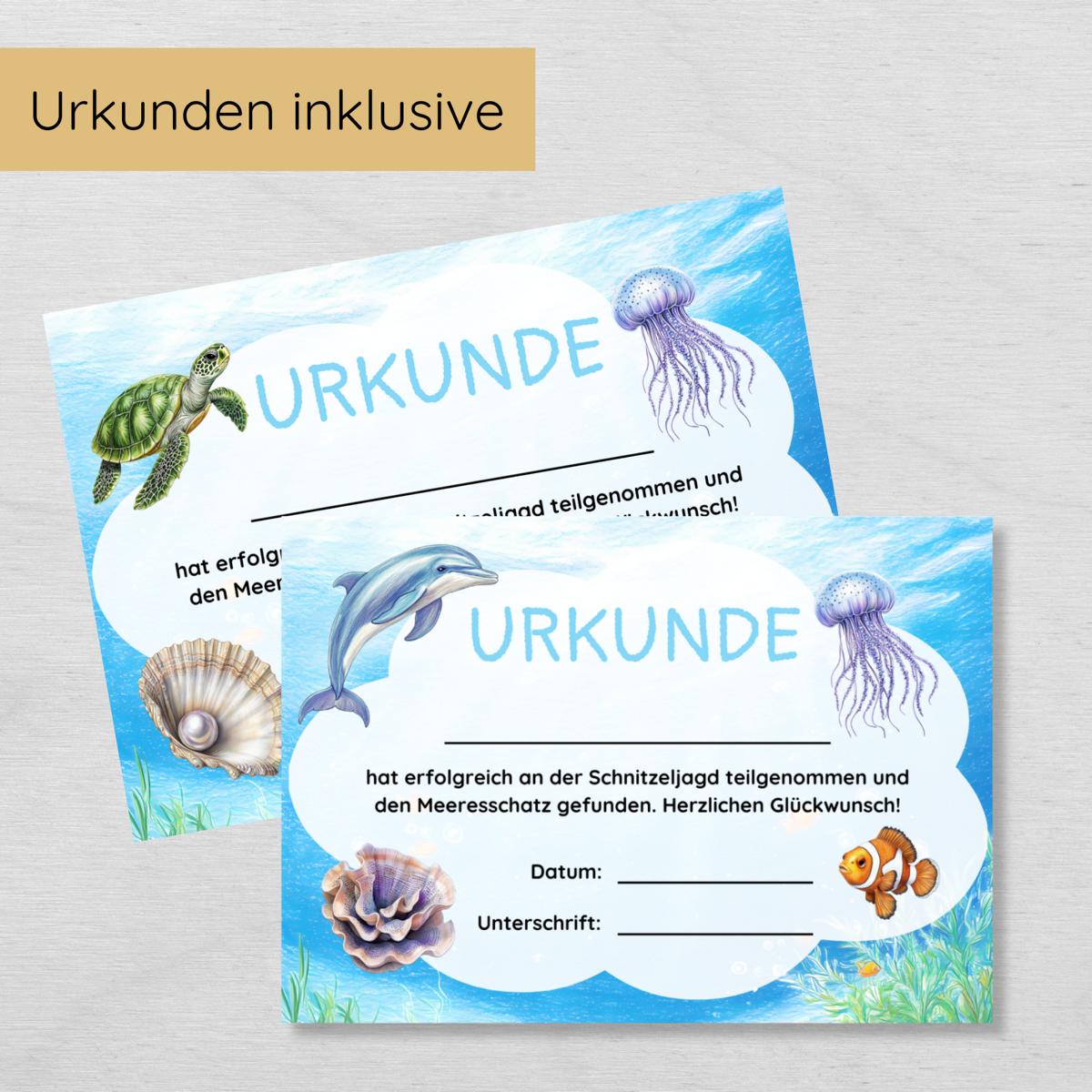 Unterwasser Indoor Schnitzeljagd - 20 einfache Hinweise, Urkunde & mehr
