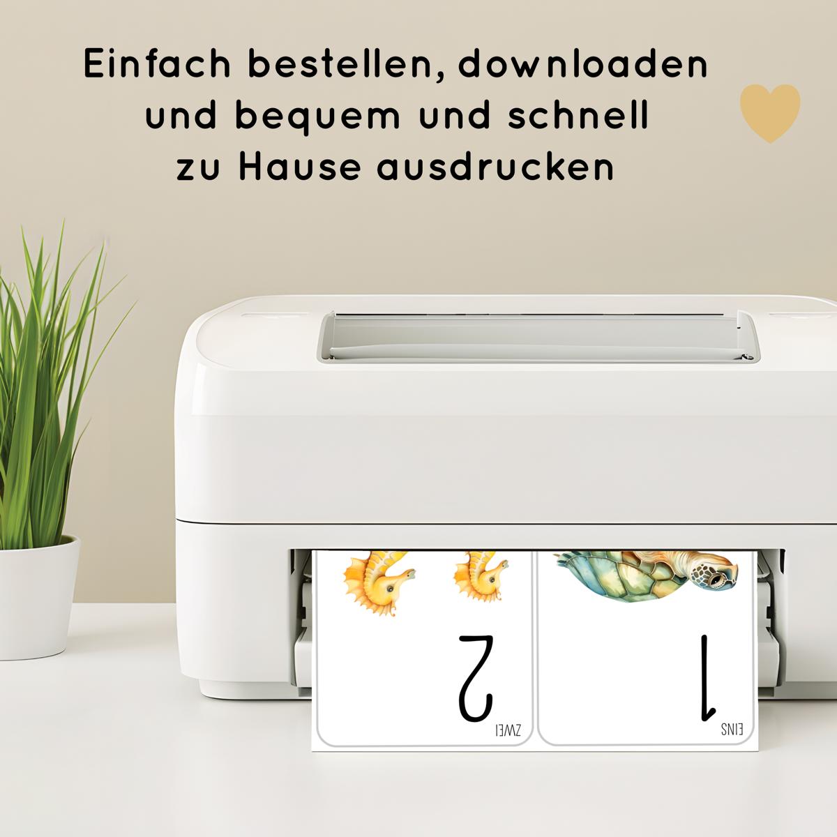 Unterwasser Zahlen 1 bis 10 Lernkarten für Kinder