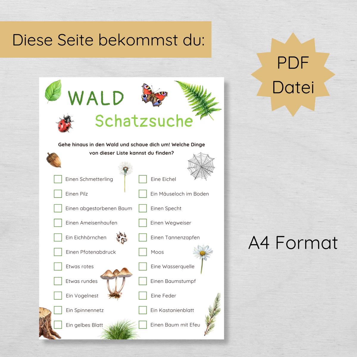 Waldschatzsuche für Kinder, Liste