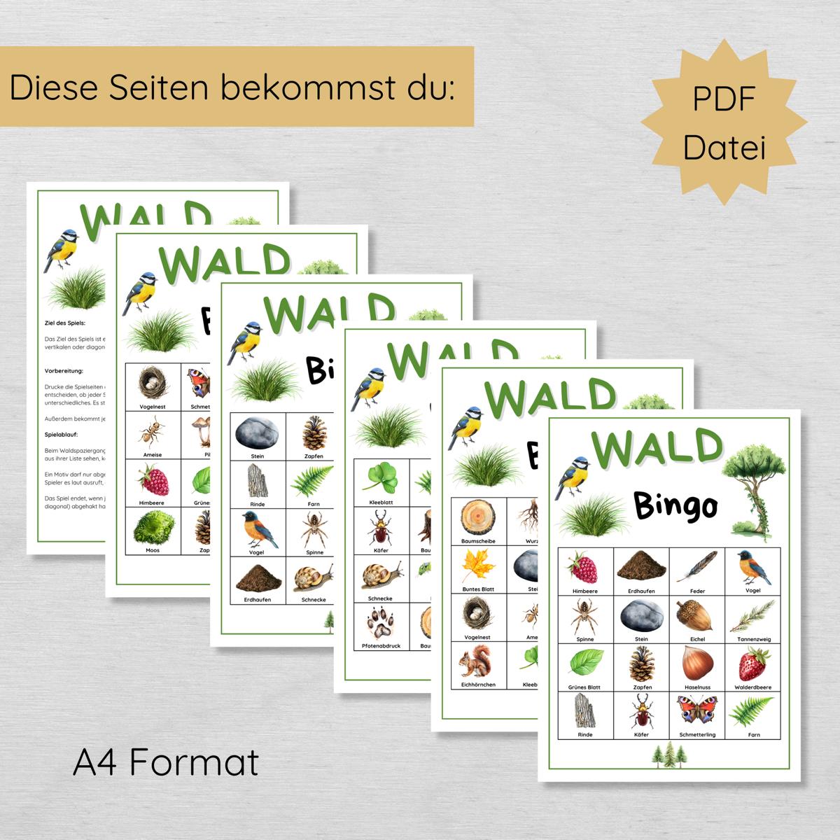 Wald Bingo für Kinder
