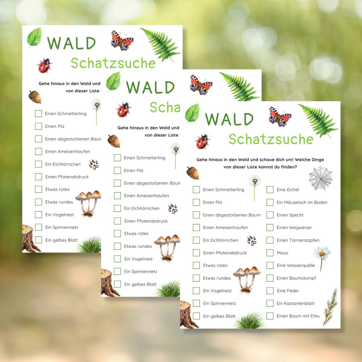 Waldschatzsuche für Kinder, Liste