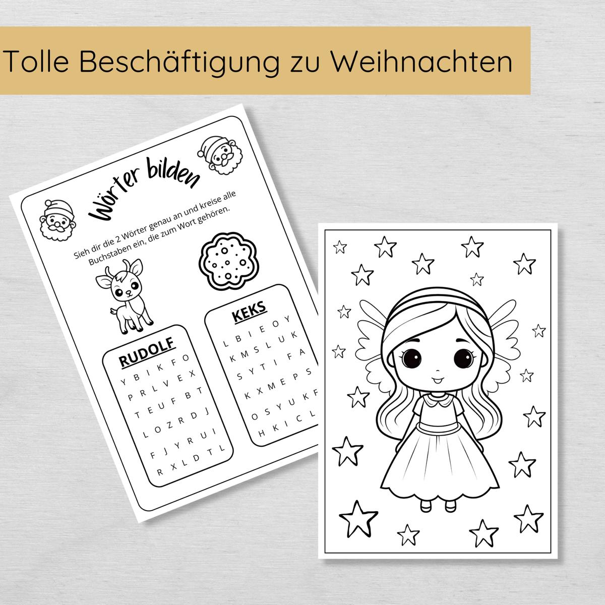 25 Weihnachten Rätsel und Ausmalbilder für Kinder