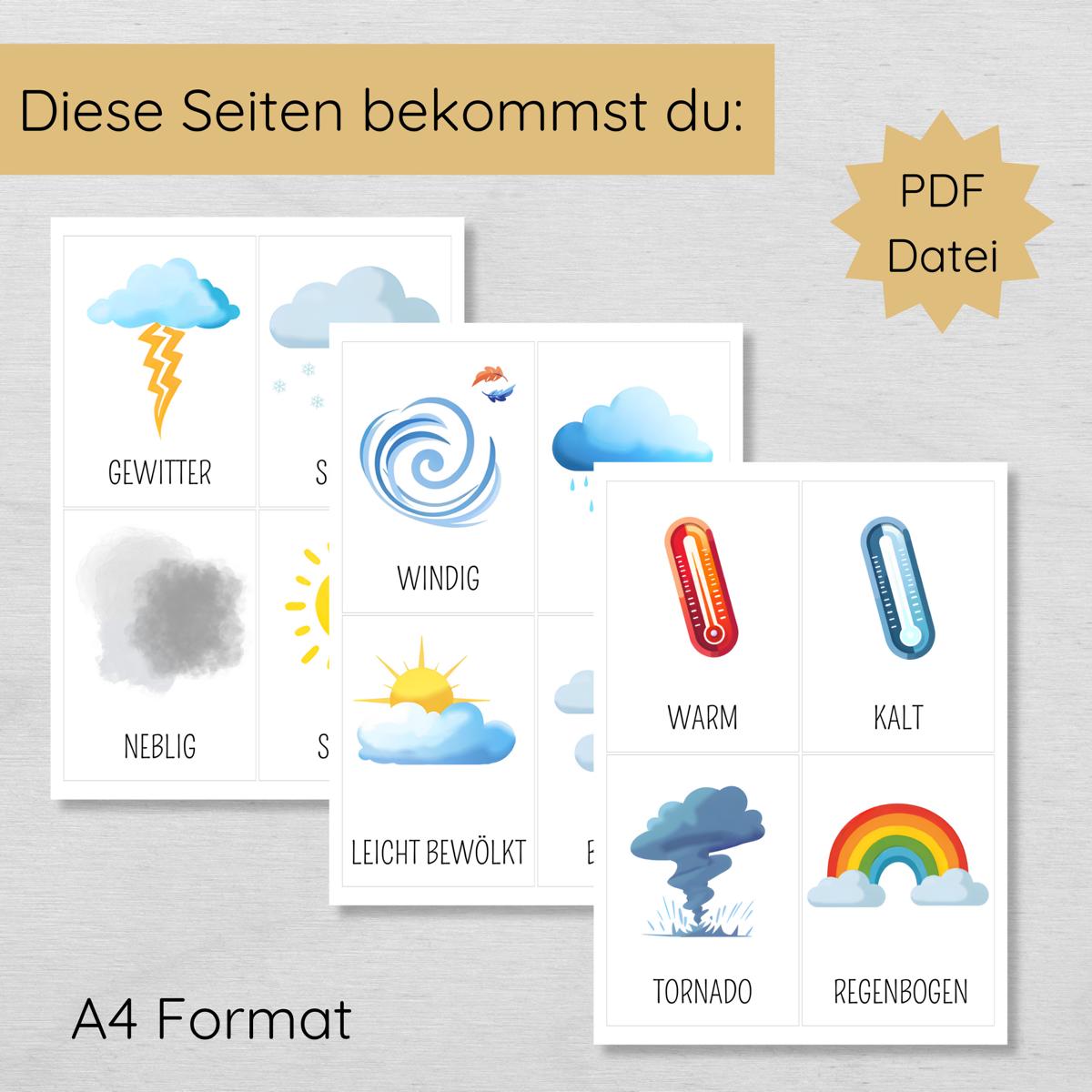 12 Wetter Lernkarten für Kinder