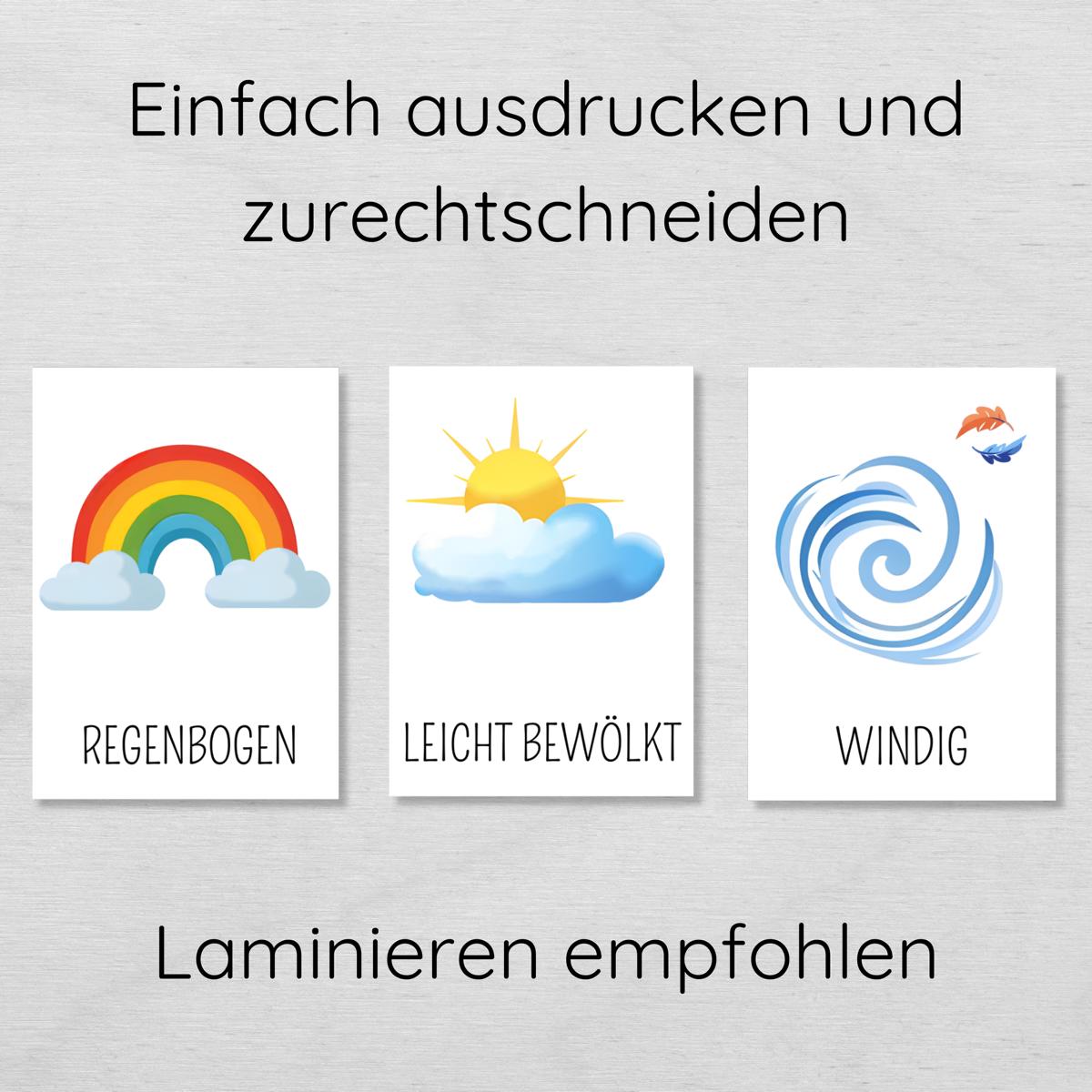 12 Wetter Lernkarten für Kinder